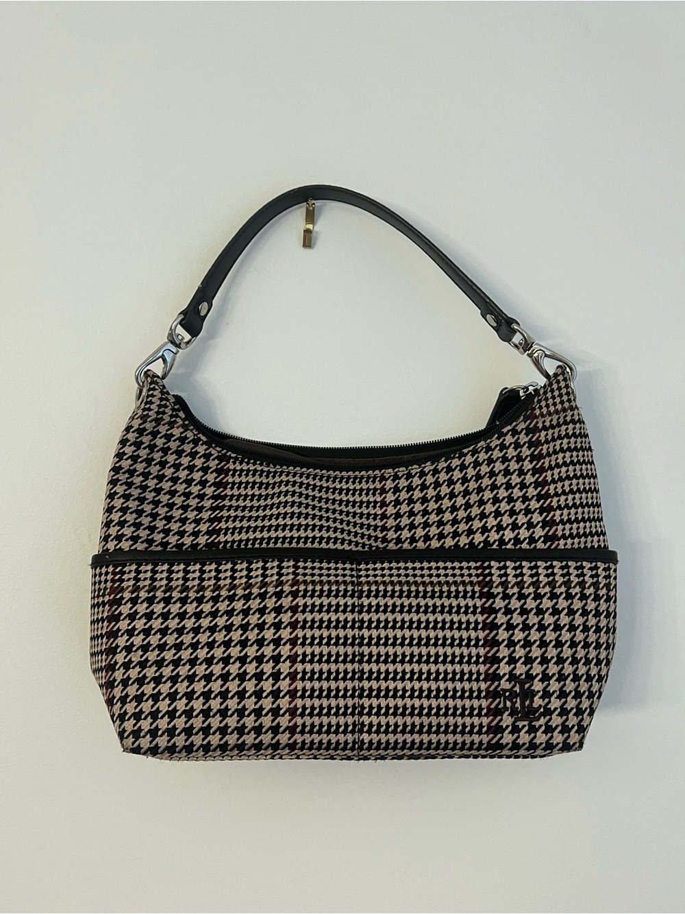 Ralph Lauren Black & cream brown red Houndstooth Belt Bag - Picture 2 of 8